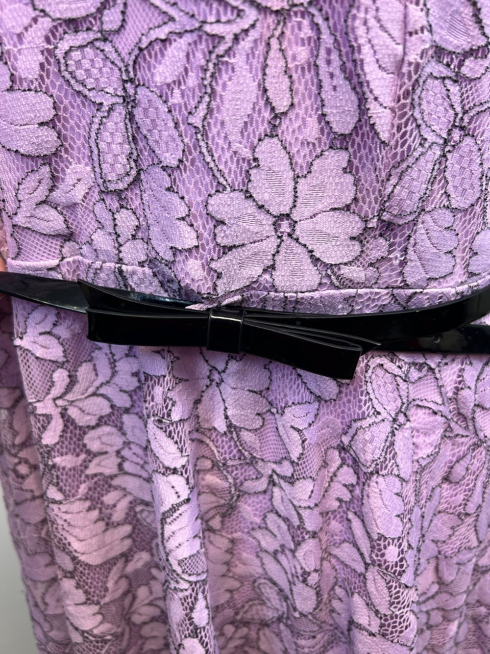 ELLE Purple Chic Lace Halter Neck Flowy Lined Dress with Black Bow Belt Size XXL - Picture 14 of 15